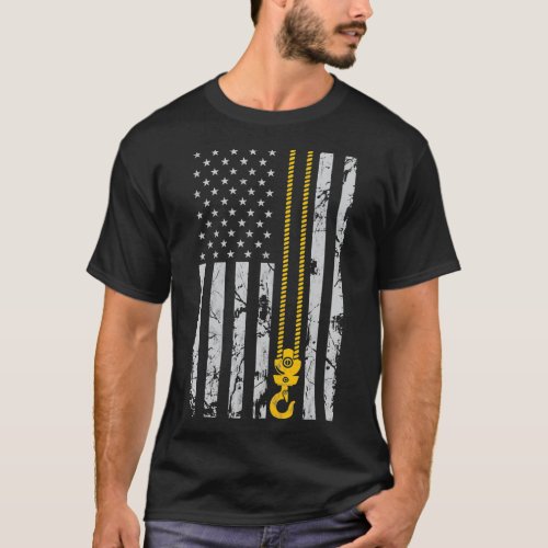 Lifting Hook Thin American Flag Crane Operator T_Shirt