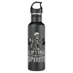 Lifting My Spirits Bodybuilding Skeleton Funny Gym Stainless Steel Water Bottle
