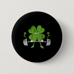 Lifting Shamrock St Patricks Day Fitness Gym Worko Button