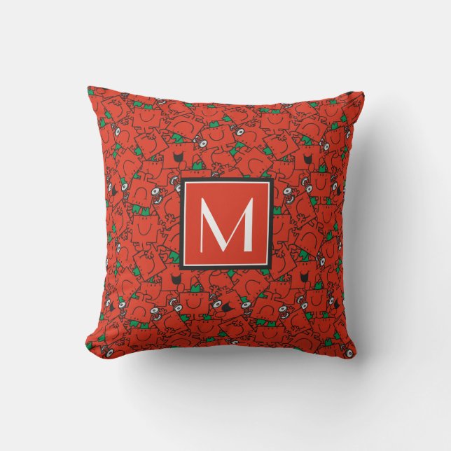 Lifting Weights Red & Green Pattern | Monogram Throw Pillow (Front)