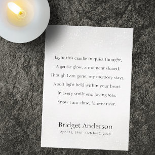 Light A Candle Poem Memorial Celebration of Life Place Card