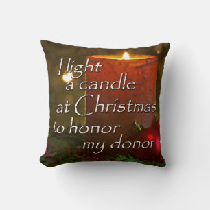 Light a Candle to Honor Donor Christmas Transplant Throw Pillow