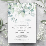 Light Airy Eucalyptus 60th Birthday Party Invitation<br><div class="desc">With a light and airy ethereal vibe, this attractive 60th birthday party invitation has cascading watercolor eucalyptus greenery above your text in classic serif type face. The look is carefree and fun while maintaining an elegant aura. Personalize the text template with your event details. You can use this invitation for...</div>