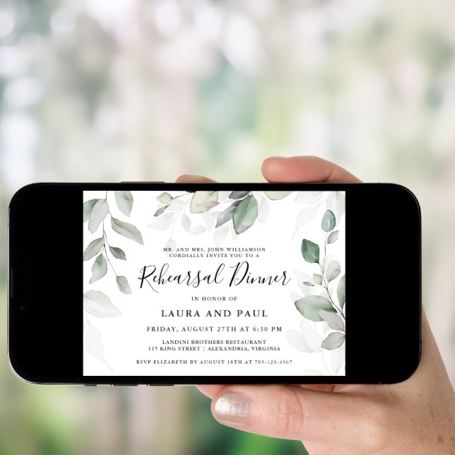 Light Airy Watercolor Botanical Rehearsal Dinner Invitation (Front Digital)