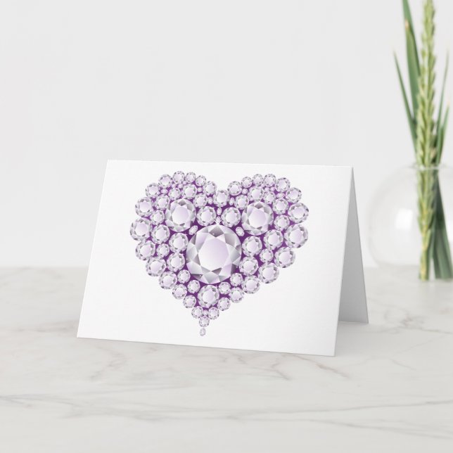 Light Amethyst Heart Gems Holiday Card (Front)