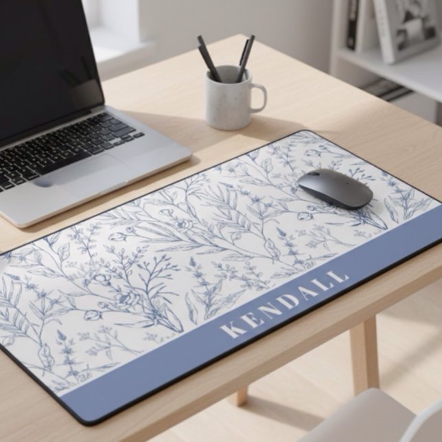 Light and Airy Blue and White Floral Desk Mat (Creator Uploaded)