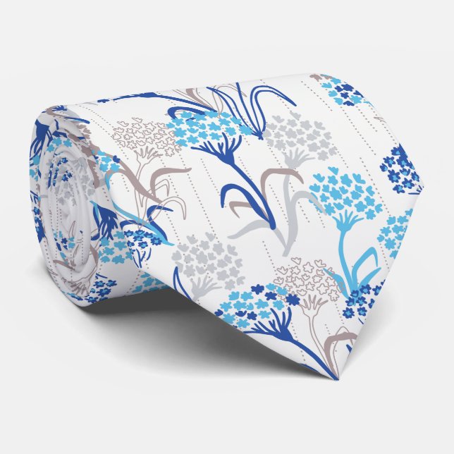 Light and Airy Hydrangea Floral Pattern Neck Tie (Rolled)