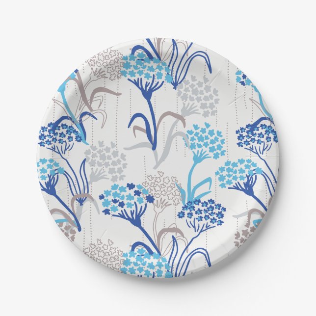 Light and Airy Hydrangea Floral Pattern Paper Plates (Front)