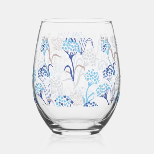 Light and Airy Hydrangea Floral Pattern Stemless Wine Glass