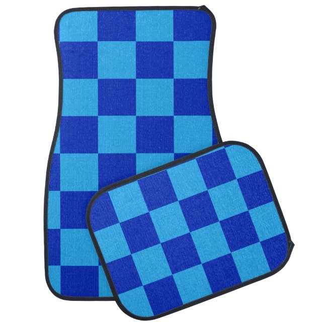 Light and Dark Blue Checker Design  Car Floor Mat (Set)