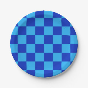 Light and Dark Blue Checker Design Paper Plates
