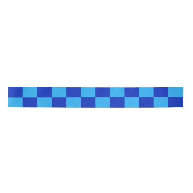 Light and Dark Blue Checker Design  Satin Ribbon (Front)