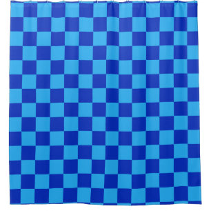 Light and Dark Blue Checker Design Shower Curtain