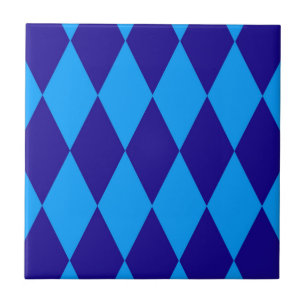 Light and Dark Blue Harlequin Diamonds Checkers Ceramic Tile