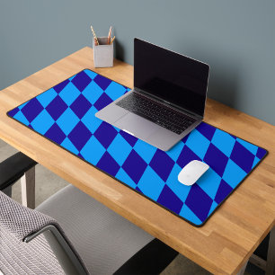 Light and Dark Blue Harlequin Diamonds Checkers  Desk Mat