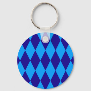 Light and Dark Blue Harlequin Diamonds Checkers Keychain
