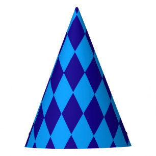 Light and Dark Blue Harlequin Diamonds Checkers Party Hat