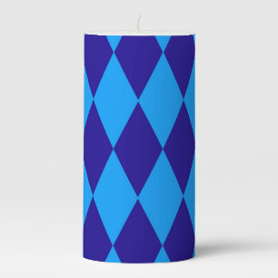 Light and Dark Blue Harlequin Diamonds Checkers  Pillar Candle