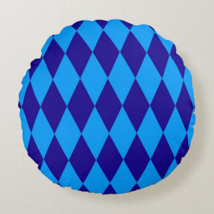 Light and Dark Blue Harlequin Diamonds Checkers  Round Pillow