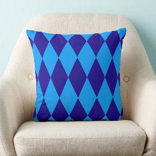 Light and Dark Blue Harlequin Diamonds Checkers Throw Pillow