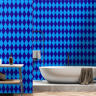 Light and Dark Blue Harlequin Diamonds Checkers Wallpaper