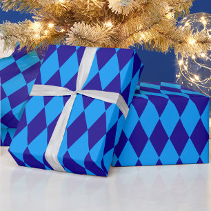 Light and Dark Blue Harlequin Diamonds Checkers Wrapping Paper