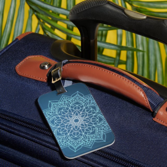 Light and Dark Blue Mandala Luggage Tag (Front Insitu 1)
