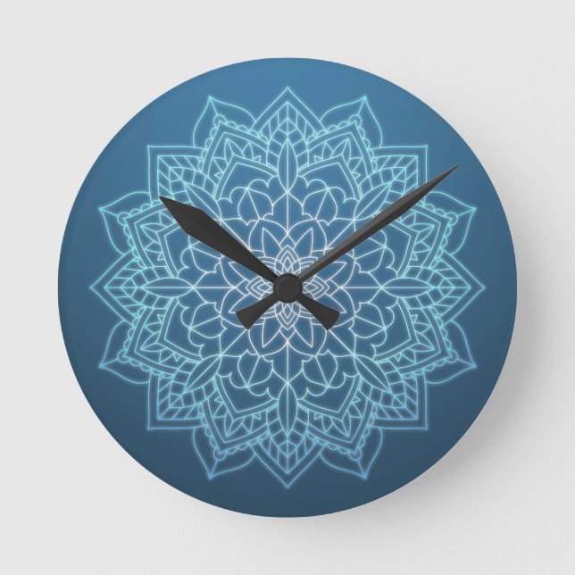Light and Dark Blue Mandala Round Clock (Front)