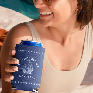 Light and Dark Blue Nautical Vintage Boat Can Cooler