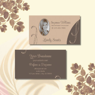 Light and Dark Brown Ornate with Portrait Photo Business Card