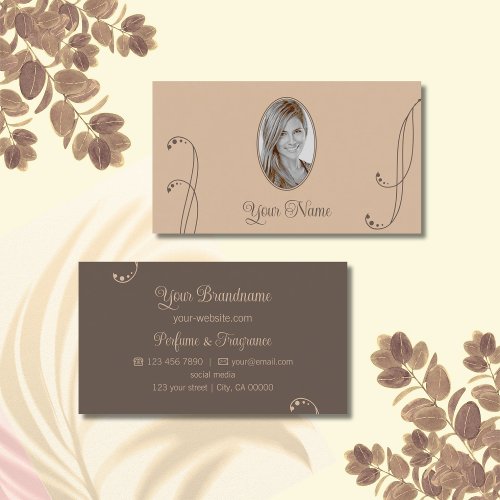 Light and Dark Brown Ornate with Portrait Photo Business Card