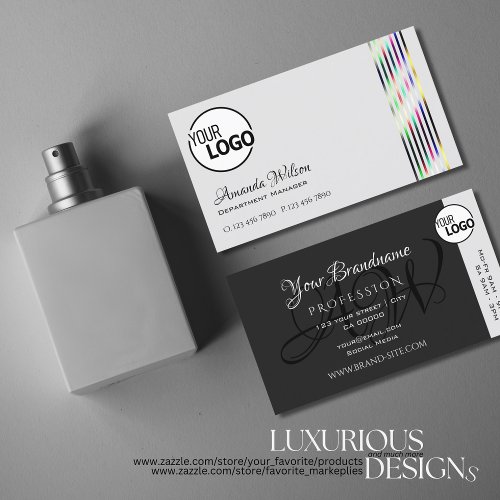 Light and Dark Gray Chic Colorful Stripes add Logo Business Card