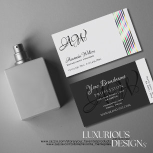 Light and Dark Gray Chic Colorful Stripes Monogram Business Card
