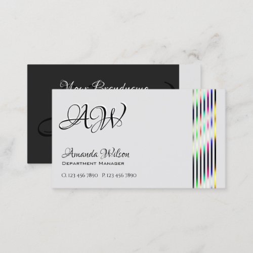 Light and Dark Gray Colors Monogram Opening Hours Business Card