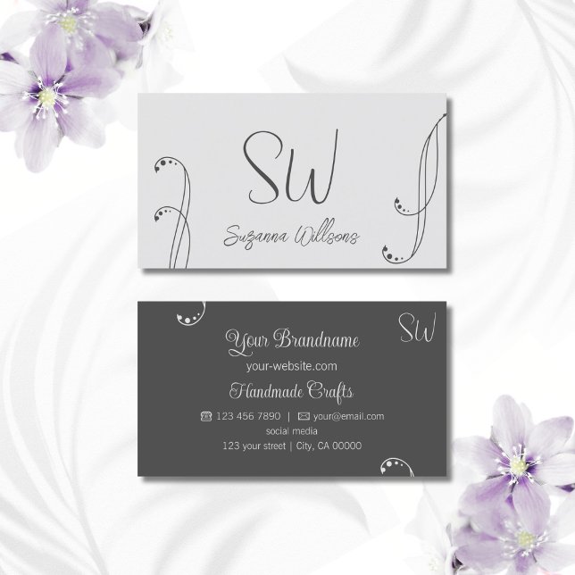 Light and Dark Gray Modern Ornate with Monogram Business Card (Creator Uploaded)