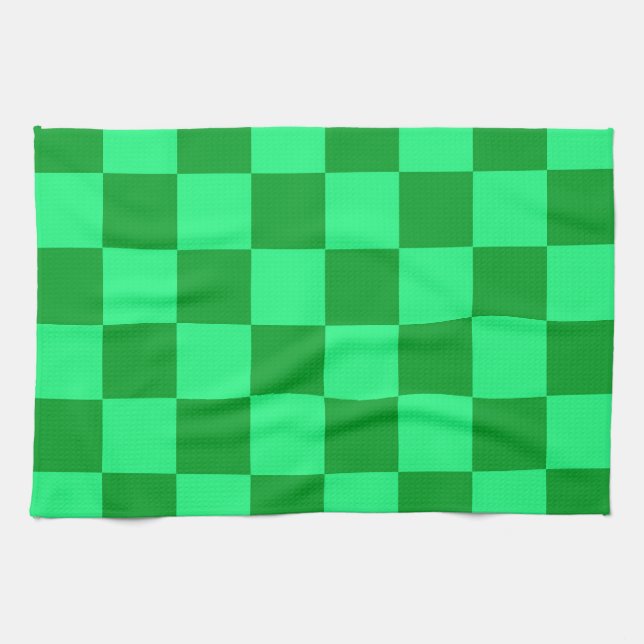 Light and Dark Green Checker Design  Kitchen Towel (Horizontal)