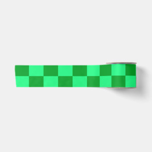 Light and Dark Green Checker Design Satin Ribbon