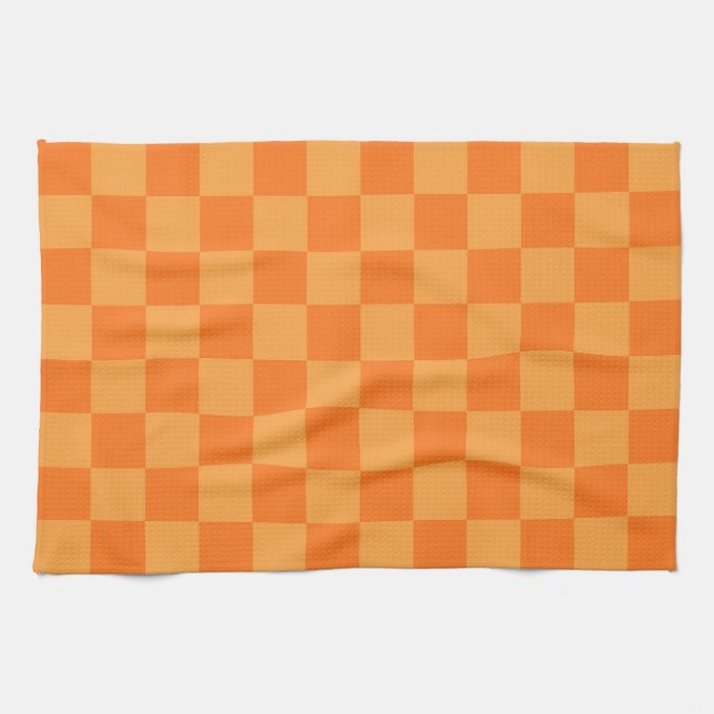 Light and Dark Orange Checker Design  Kitchen Towel (Horizontal)