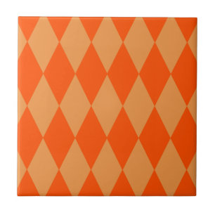 Light and Dark Orange Harlequin Diamonds Checkers  Ceramic Tile