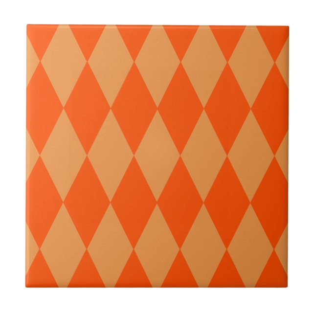 Light and Dark Orange Harlequin Diamonds Checkers  Ceramic Tile (Front)