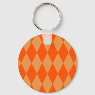 Light and Dark Orange Harlequin Diamonds Checkers Keychain