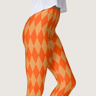 Light and Dark Orange Harlequin Diamonds Checkers Leggings