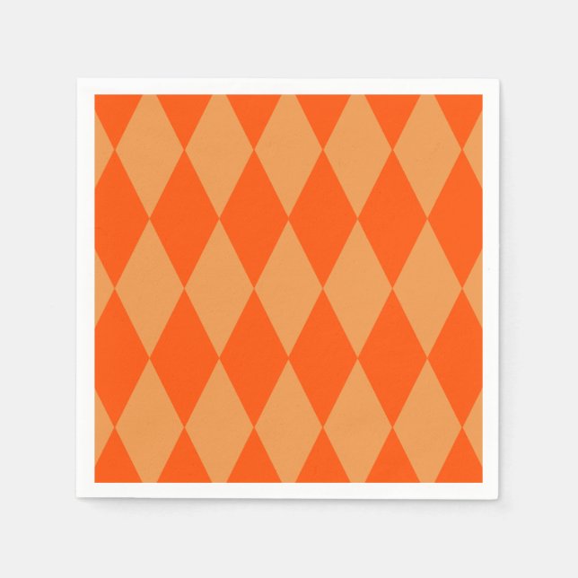 Light and Dark Orange Harlequin Diamonds Checkers  Napkins (Front)