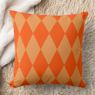 Light and Dark Orange Harlequin Diamonds Checkers  Throw Pillow