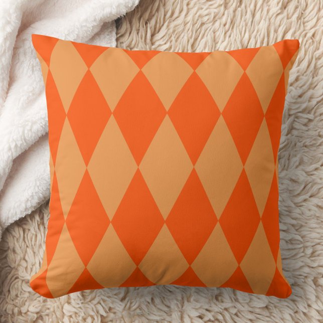 Light and Dark Orange Harlequin Diamonds Checkers  Throw Pillow (Creator Uploaded)
