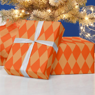 Light and Dark Orange Harlequin Diamonds Checkers Wrapping Paper
