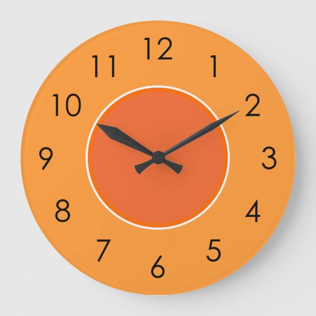 Light and Dark Orange Large Black Numbers Clock (Front)