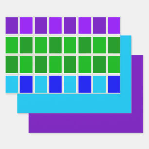 Light and Dark Peacock Color Squares Wrapping Paper Sheets