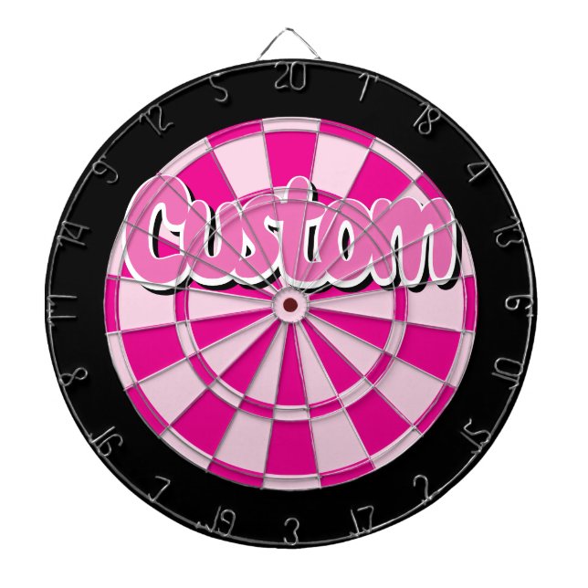 Light and Dark Pink, Black, White Edge Text Custom Dart Board (Front)