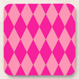 Light and Dark Pink Harlequin Diamonds Checkers Beverage Coaster